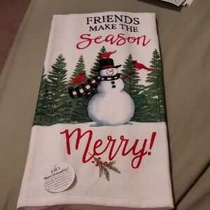 Nwt Charming Holiday Decor in White and Green Featuring a Snowman and Pine Trees